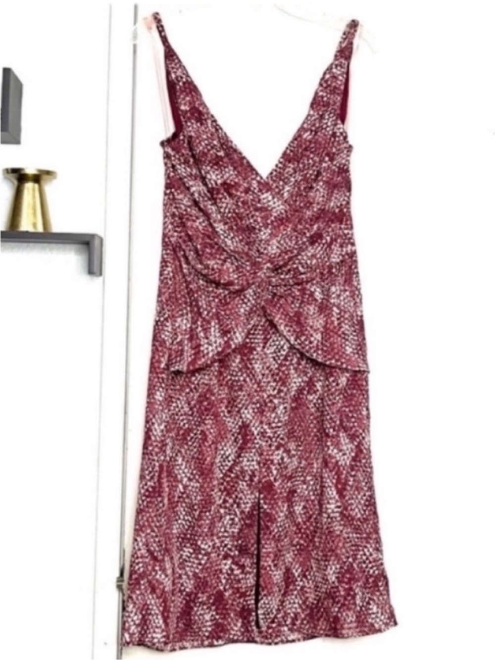 Sleeveless Bella Georgette V-Neck Red Patterned Midi Dress Sz 6